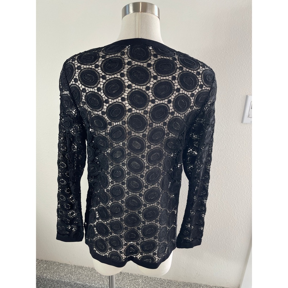 Exclusively Misook Petite Small Black Crochet Cardigan Rhinestone Button Jacket - Picture 8 of 9